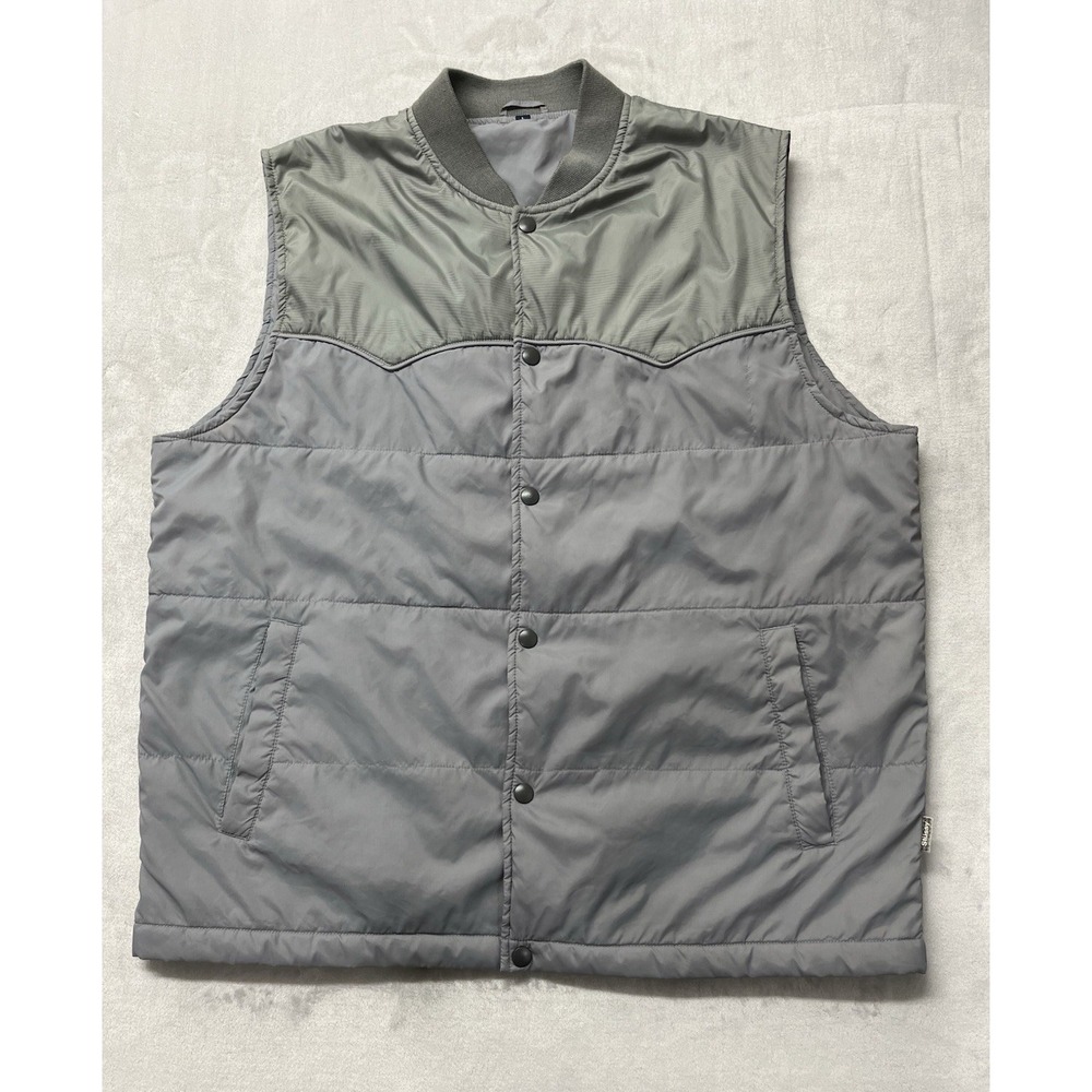Stussy Vest Jacket Men Large Gray Quilted Snap On Band Collar Hiking Outdoors